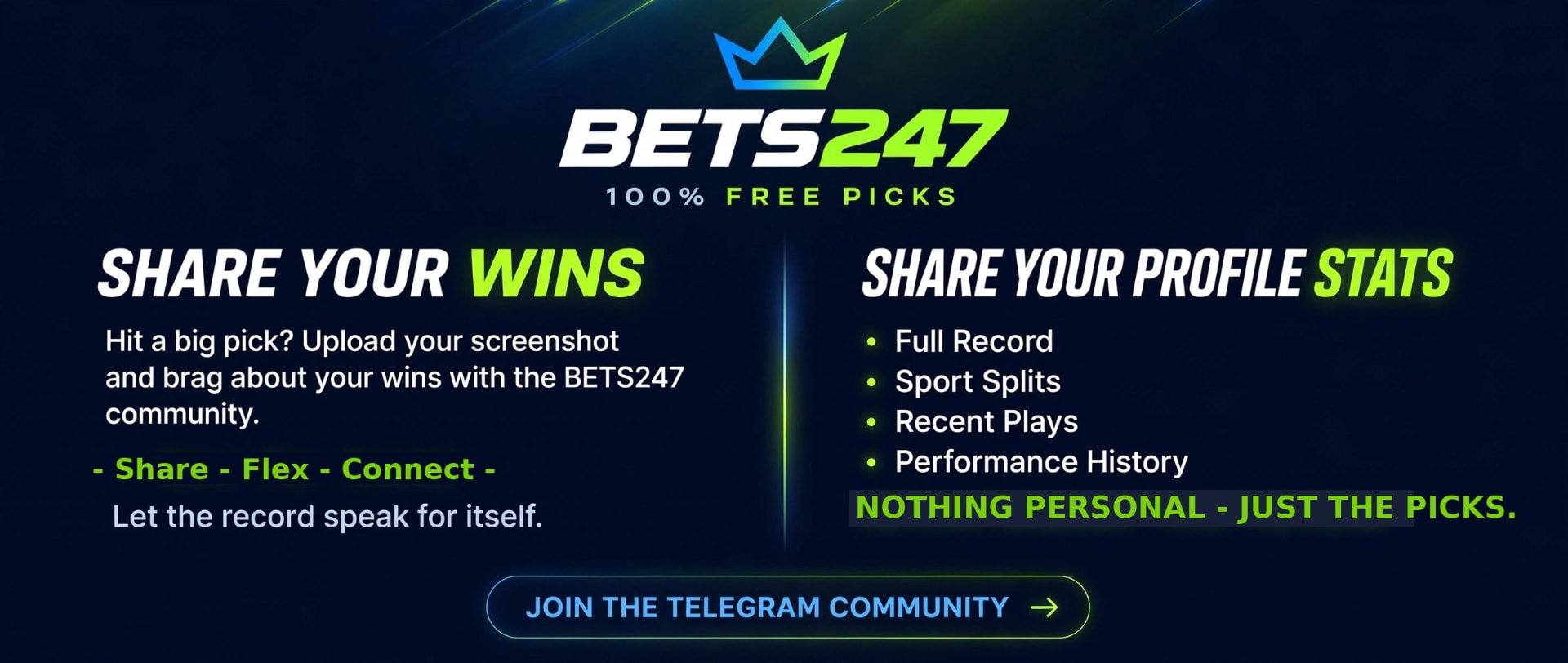 Join the BETS247 Telegram community - share your wins and profile stats